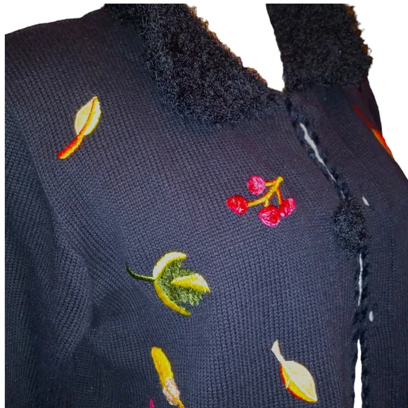 Vintage Fall Autumn Embroidered Beaded Embellished Black Cardigan - Picture 5 of 12